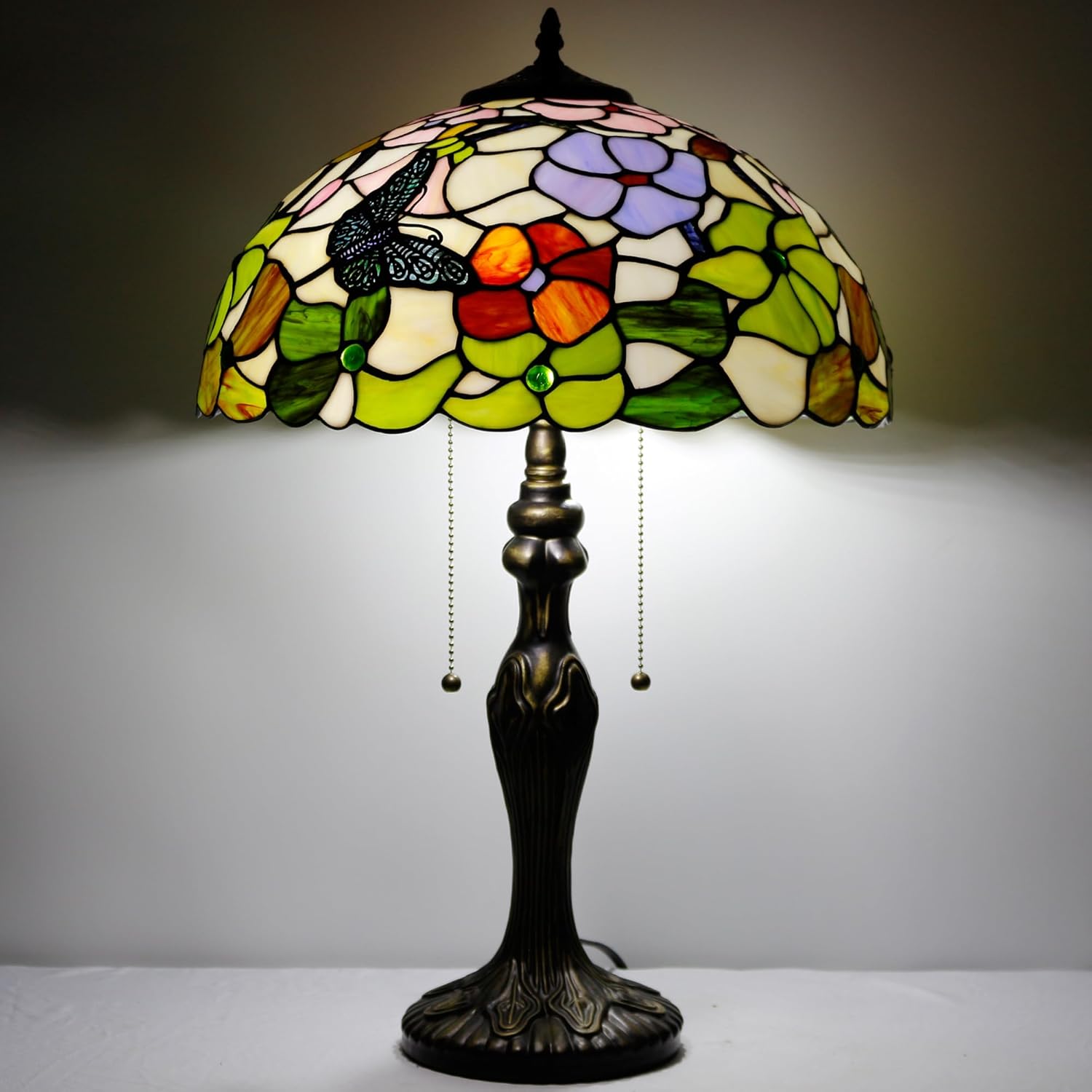Tiffany – Lámpara de mesa de 2 luces de 24 pulgadas de alto, estilo mariposa, lámpara de lectura, mesita de noche, mesita de noche, luz de