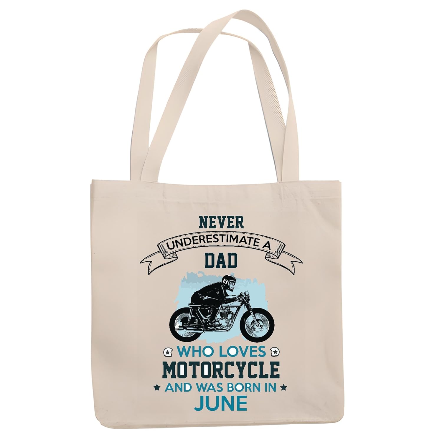 Motorcycle Loving DADA Birthday Gift for June Borns Natural White Multicolor Canvas Tote Bag