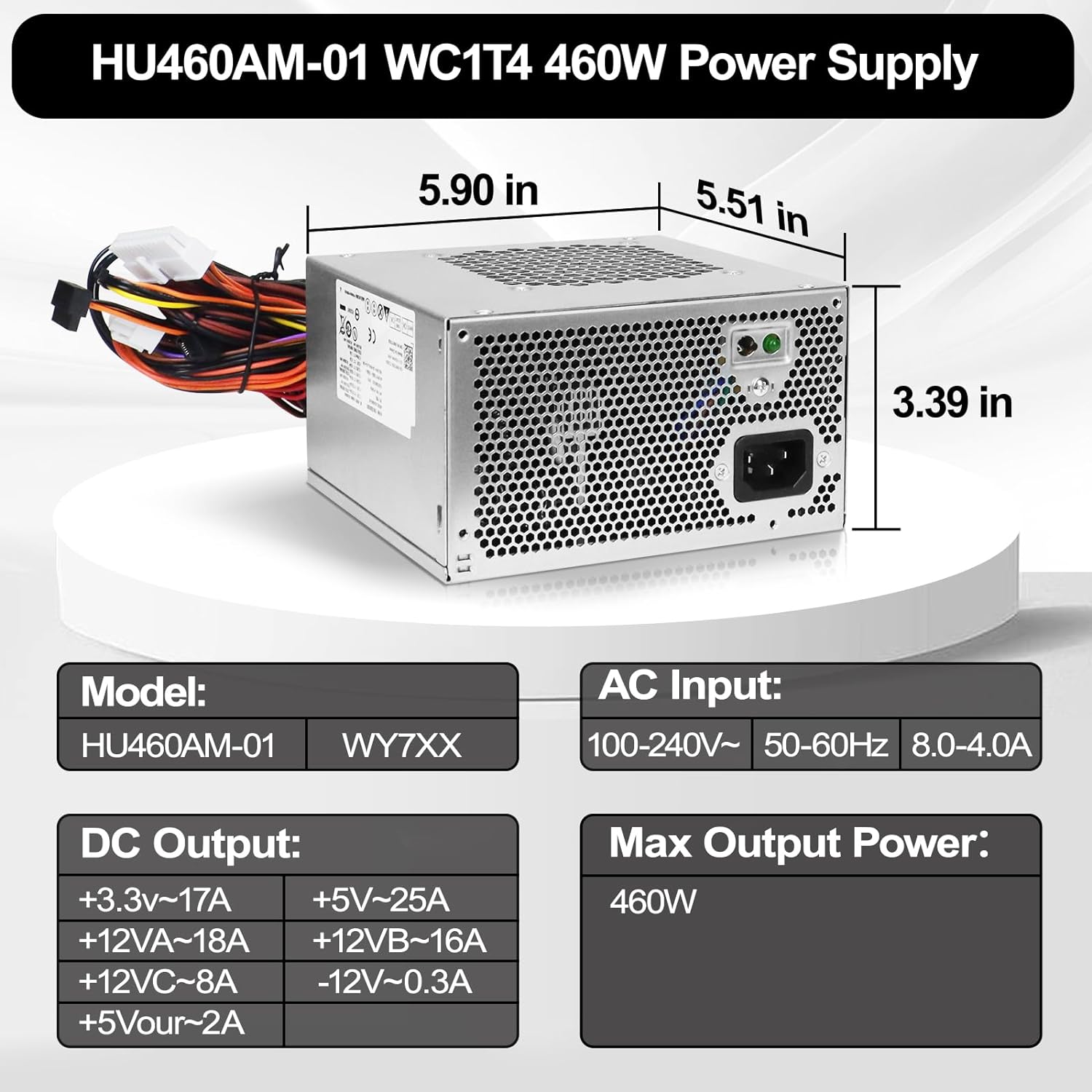 LXun Upgrad HU460AM-01 WC1T4 D460AM-03 460W Fuente de alimentación compatible con Dell XPS 8930 8920 8910 8900 8700 8300 Alien-Ware Aurora R5