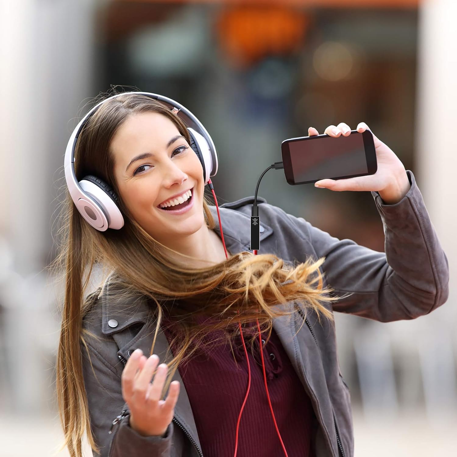 Geekria SJC01 Amplificador de auriculares portátilDACAMP con entrada USB y tipo C, salida de conector de audio de 0.138 in, compatible con 384K32Bit