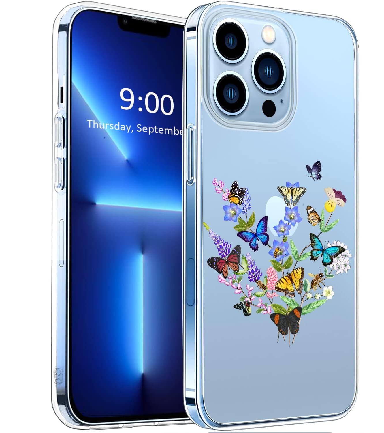 Unov Funda compatible con iPhone 13 Pro Max, transparente con diseño en relieve, patrón floral en relieve, TPU suave, parachoques delgado, protector