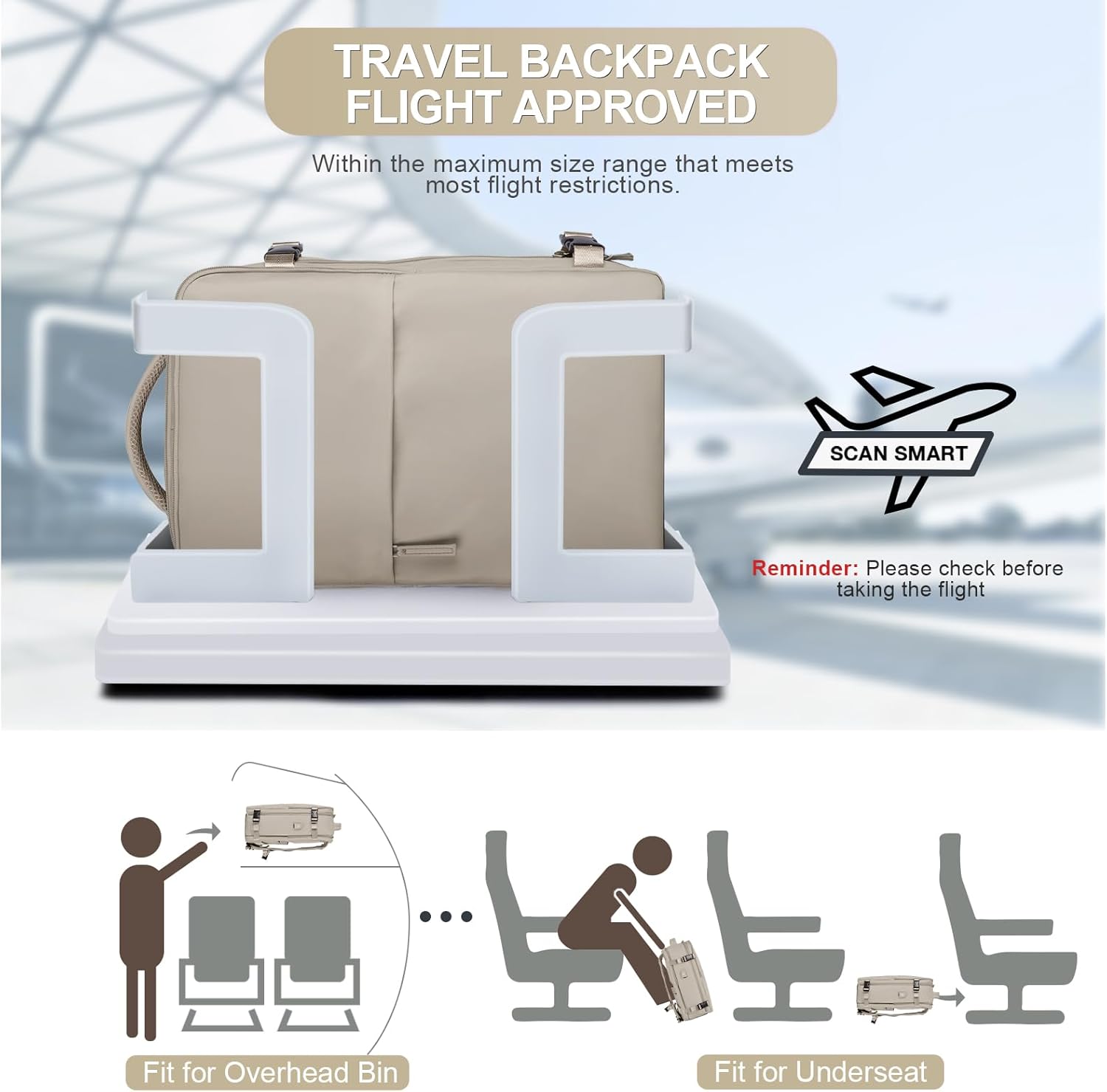 coofay Mochila de viaje, para laptop, unisex, aprobada para aviones, bolsa de mano, equipaje, para artículos personales, para debajo del asiento del