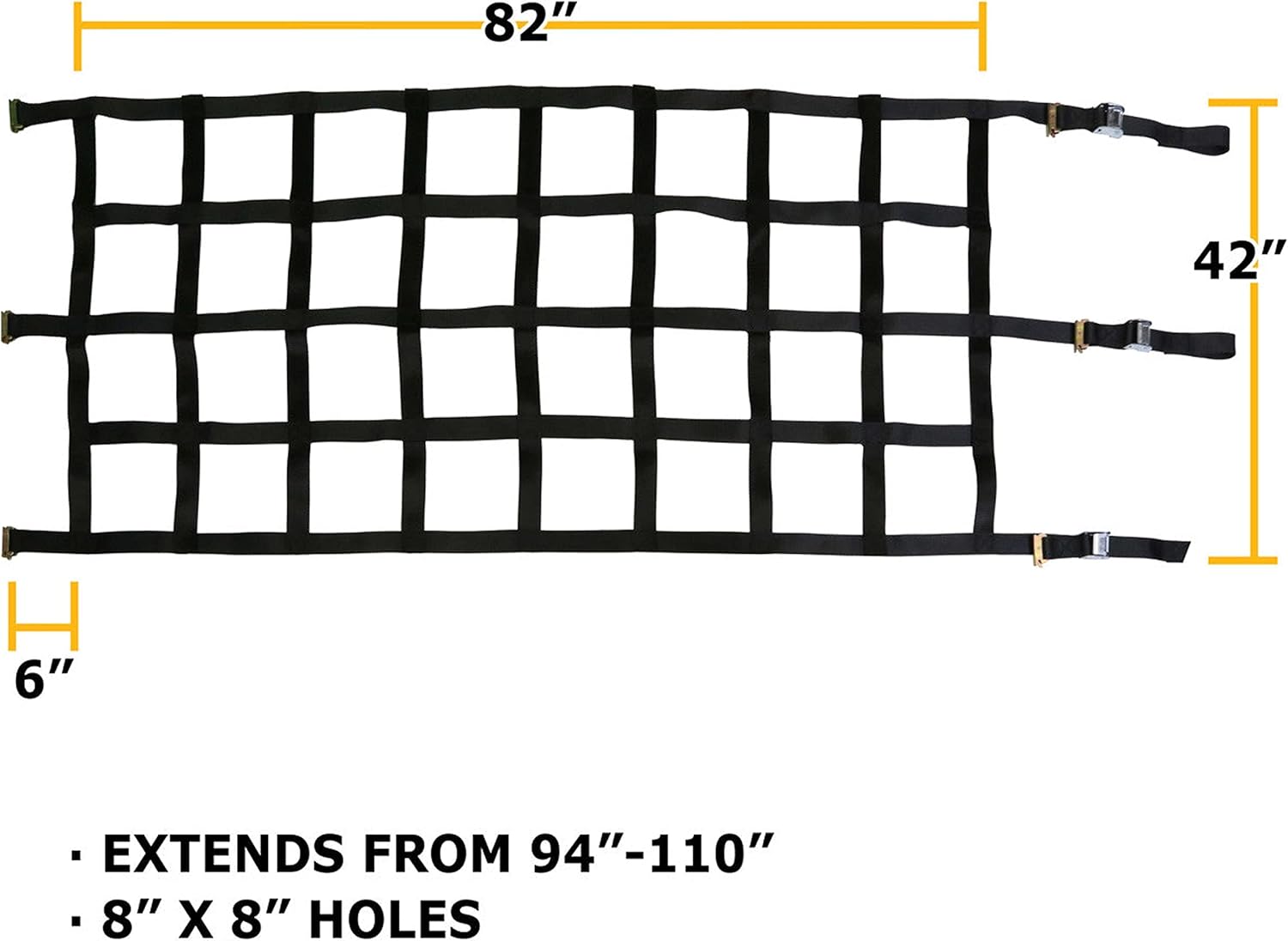 US Cargo Control Red de carga resistente con hebillas de leva y accesorios de pista electrónica, 42 x 82 pulgadas con agujeros de 8 x 8 pulgadas,