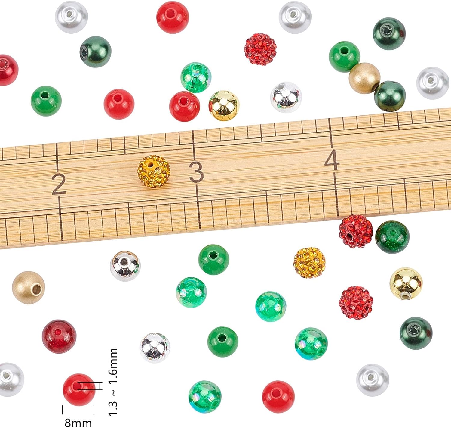 NBEADS Alrededor de 180 cuentas de Navidad mixtas de 0.315 pulgadas, cuentas sueltas de vidrio de material surtido, cuentas espaciadoras para