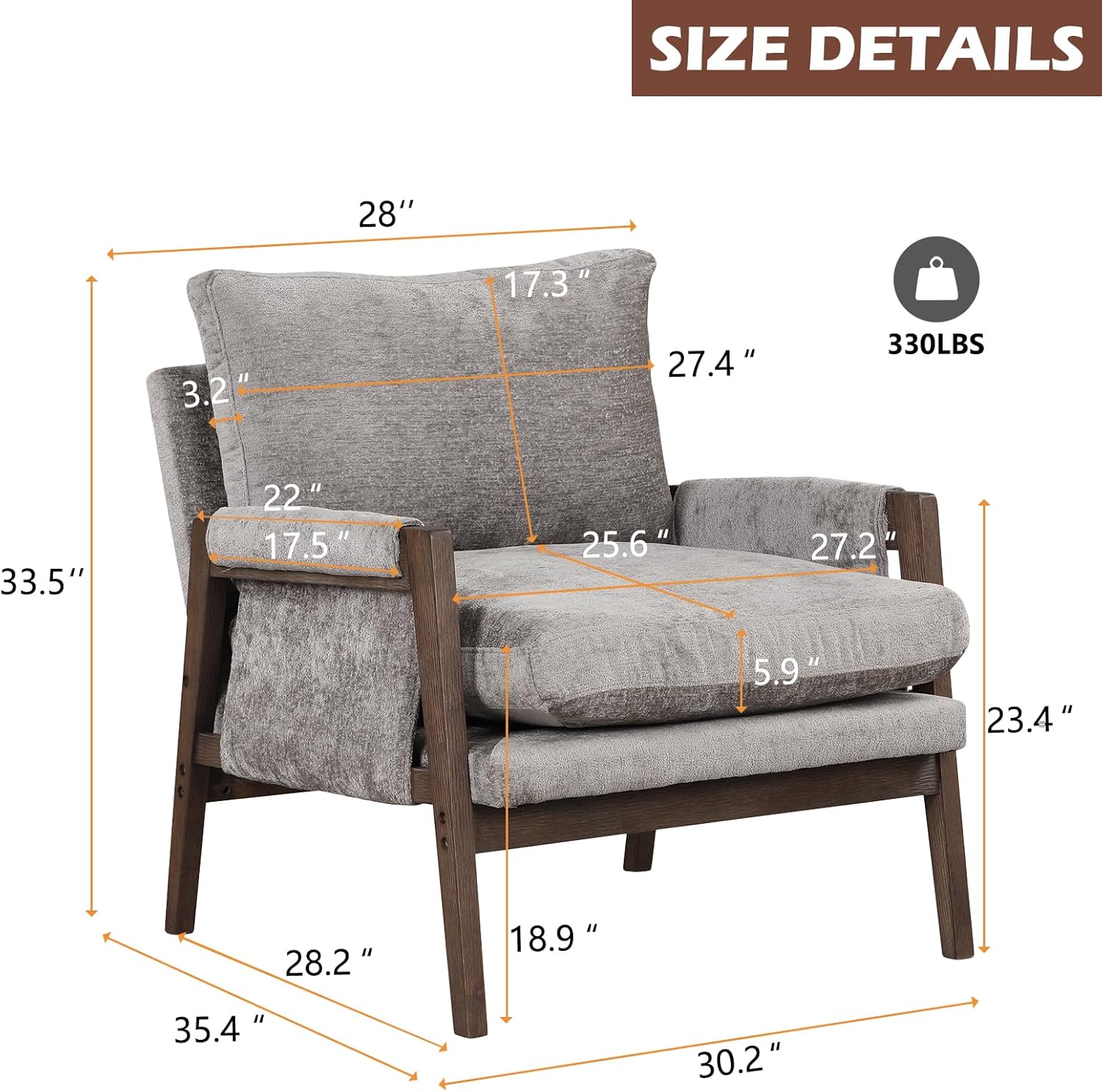Silla decorativa de terciopelo moderna de mediados de siglo, silla de ocio con madera maciza y cojín de asiento grueso para sala de estar,