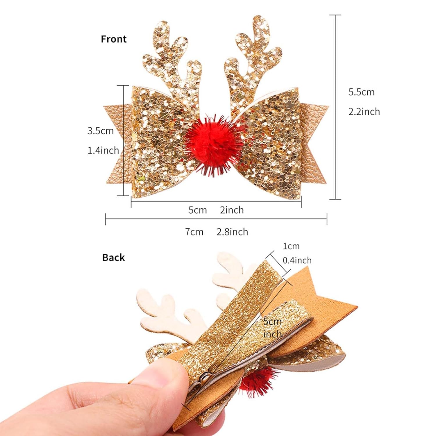 4 pinzas para el cabello de Navidad con purpurina y lazo, pinzas para el cabello con lazo de Navidad para niñas