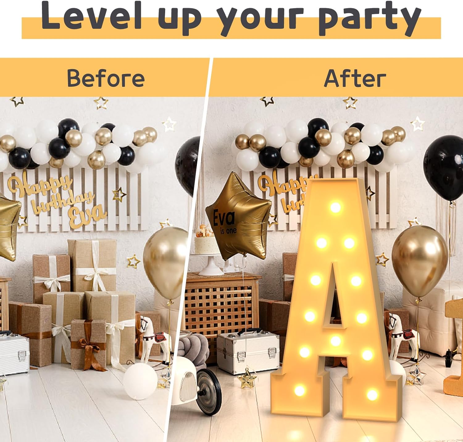 imprsv Letras iluminadas de marquesina de 4 pies para decoración de fiestas de cumpleaños, letras grandes de marquesina para bodas, eventos,