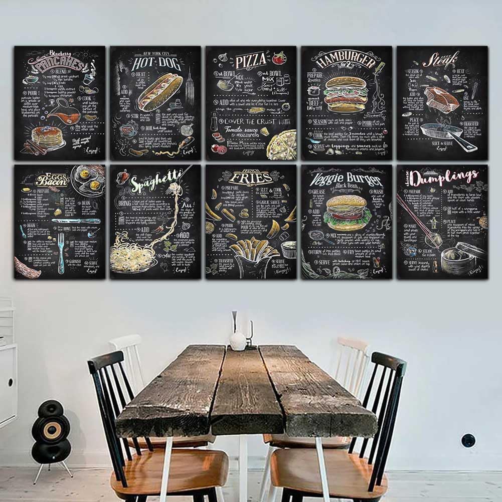 Pintura en lienzo de cocina gastronómica clásica, enseñanza de recetas de espagueti, 12 x 16 pulgadas, sin marco, arte culinario para decoración de
