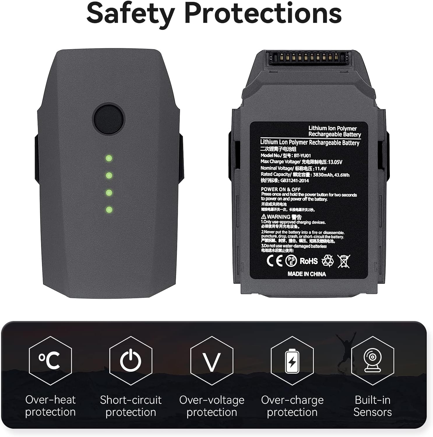 KUWATA Mavic Pro – Batería de repuesto de 2 unidades, batería de vuelo inteligente (FB1-3830mAh-11.4V) para DJI Mavic Pro y Mavic Pro Platinum (no
