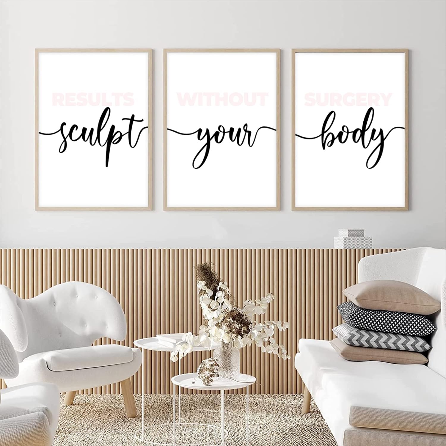 Juego de 3 arte de pared de spa, color rosa rubor, esculpir el cuerpo, decoración de pared, imágenes de salón de spa, arte de pared y arte de pared