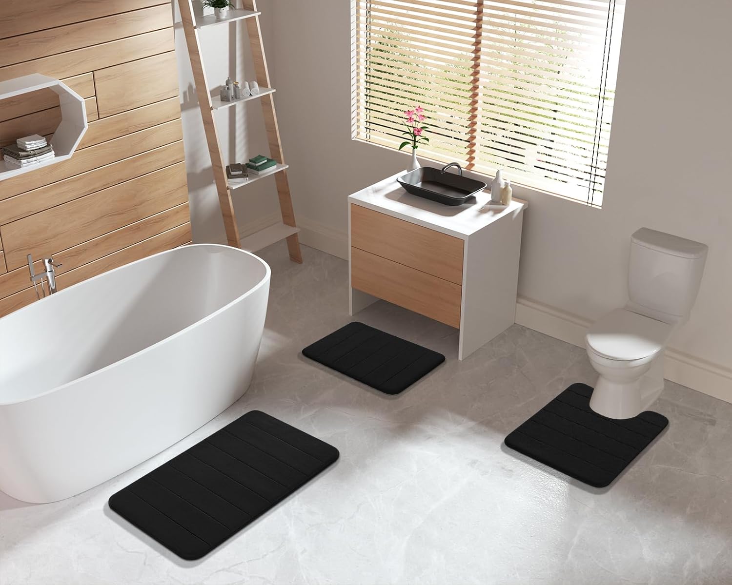 Yimobra Juego de 2 tapetes de baño grandes de espuma viscoelástica, antideslizantes, súper absorción de agua, suaves, gruesos, de secado rápido,