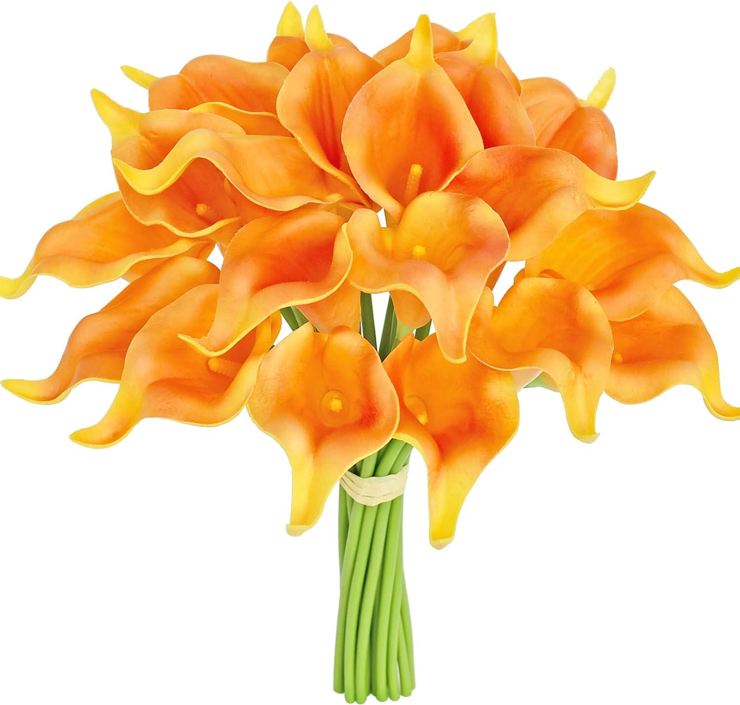 Mandy’s – 20 flores de naranja artificiales de lirio de cala de seda de 13.4 pulgadas para el día de Pascua, hogar, cocina y boda