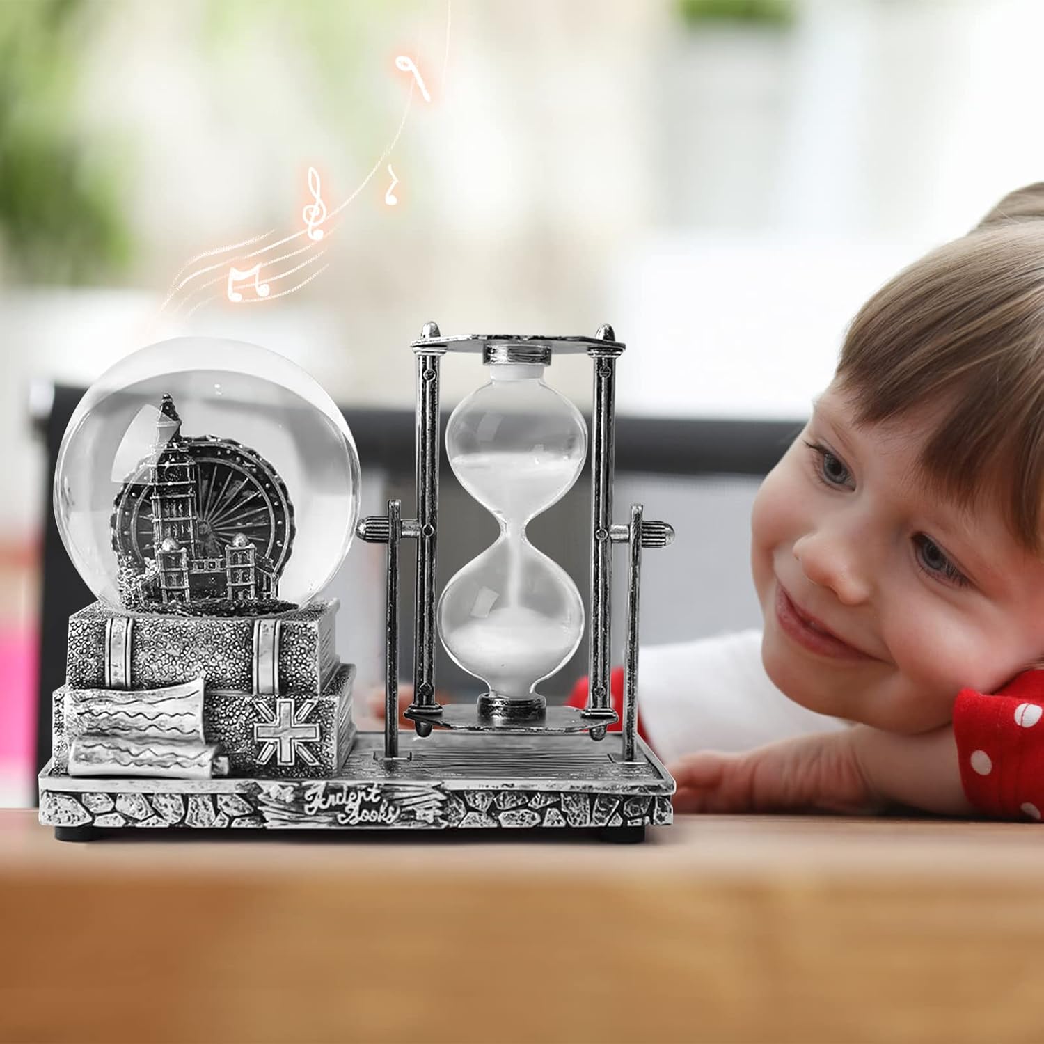 Bola de cristal LED de reloj de arena, globo de nieve musical con temporizador de 30 segundos, decoraciones para decoración de mesa del hogar para