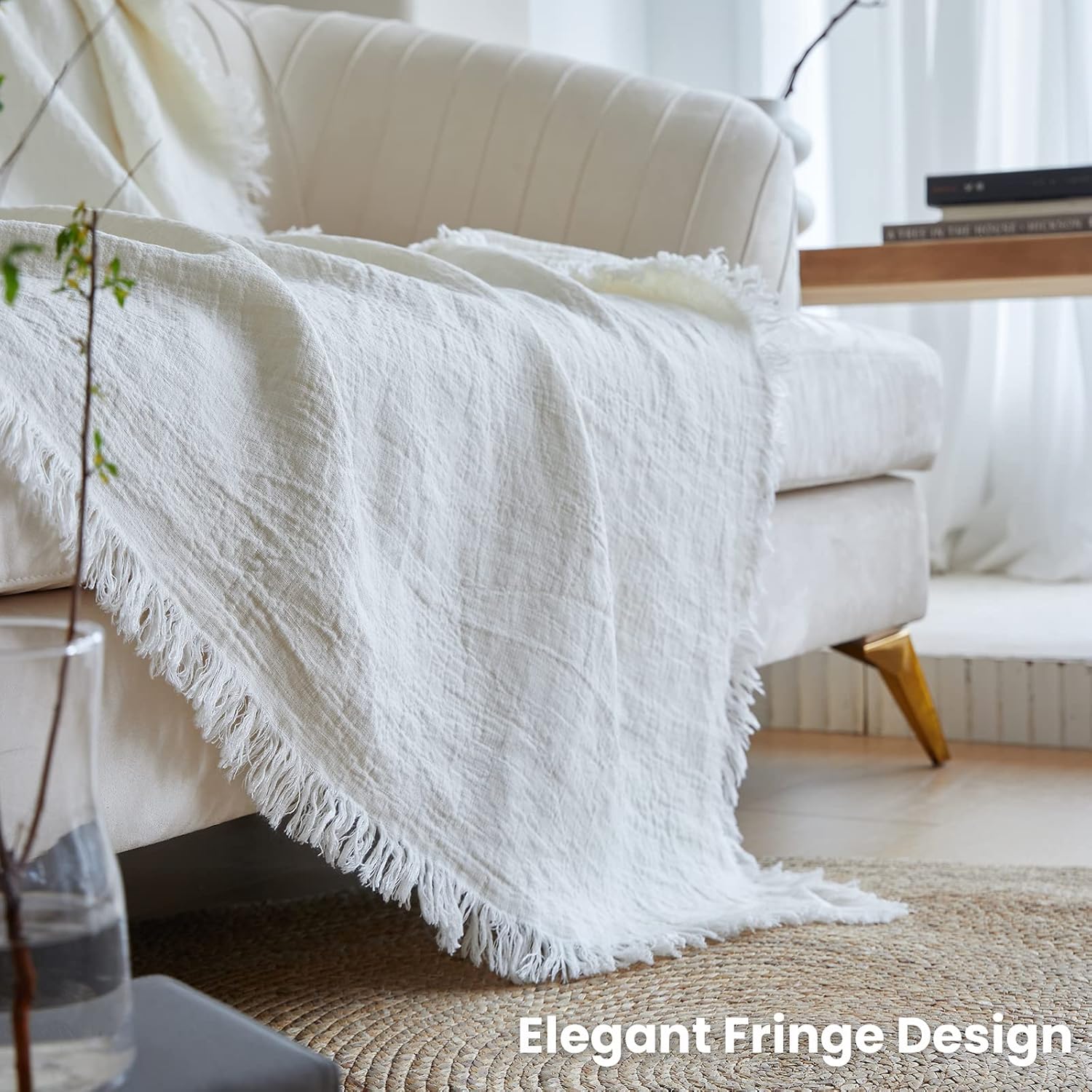 King Linens Manta 100% de lino con flecos para sofá, cama, sofá, regalo, lino natural lavado, color liso, suave, transpirable, acogedora, decoración