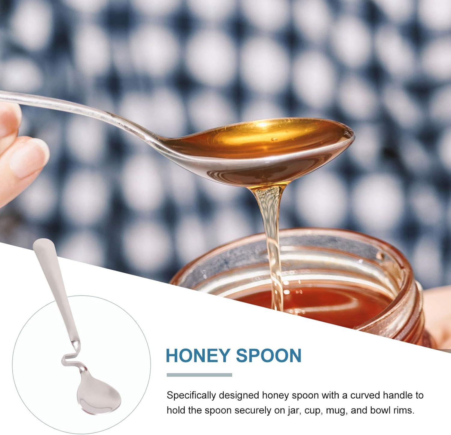 BESTonZON Cucharas de miel multifuncionales para mezclar café con leche, cucharadita de acero inoxidable con mango curvo, 2 unidades