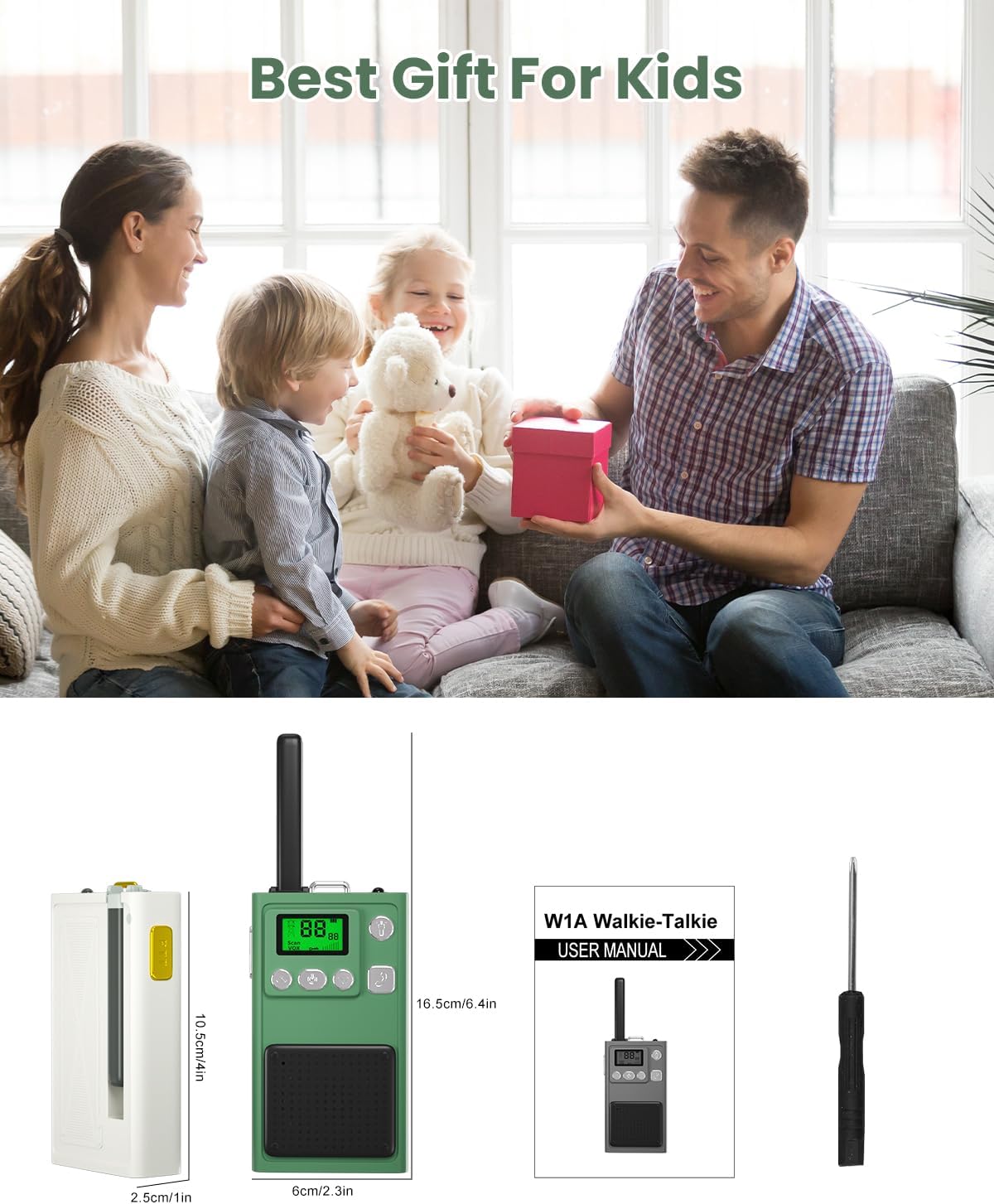 MOREXIMI Walkie Talkies para niños, paquete de 2 unidades, 22 canales de largo alcance, juguetes educativos al aire libre para niños de 3 a 12 años
