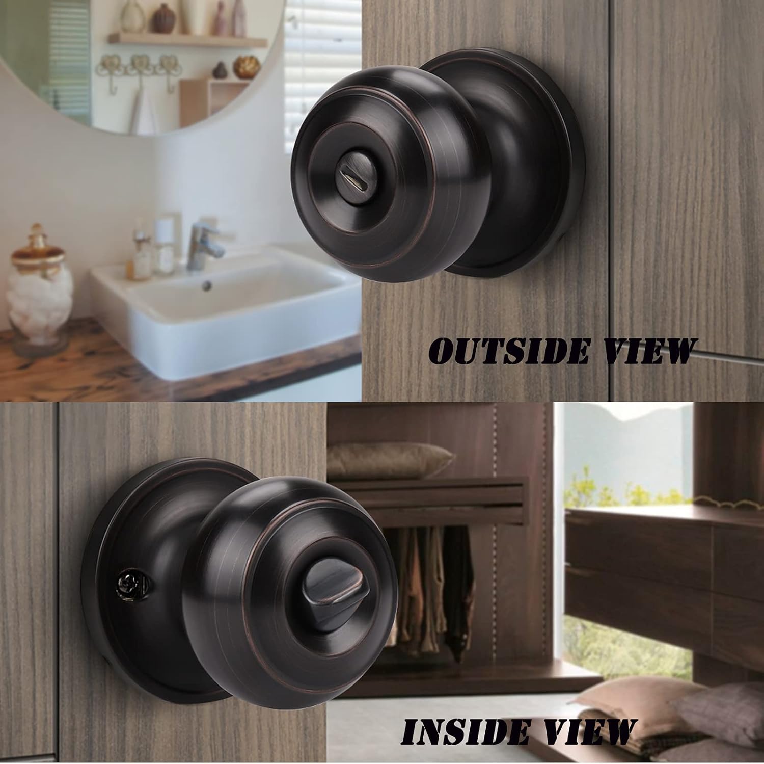 Probrico 609-ORB-BK – Perilla para puerta de baño, interior, sin llave, color bronce aceitado.
