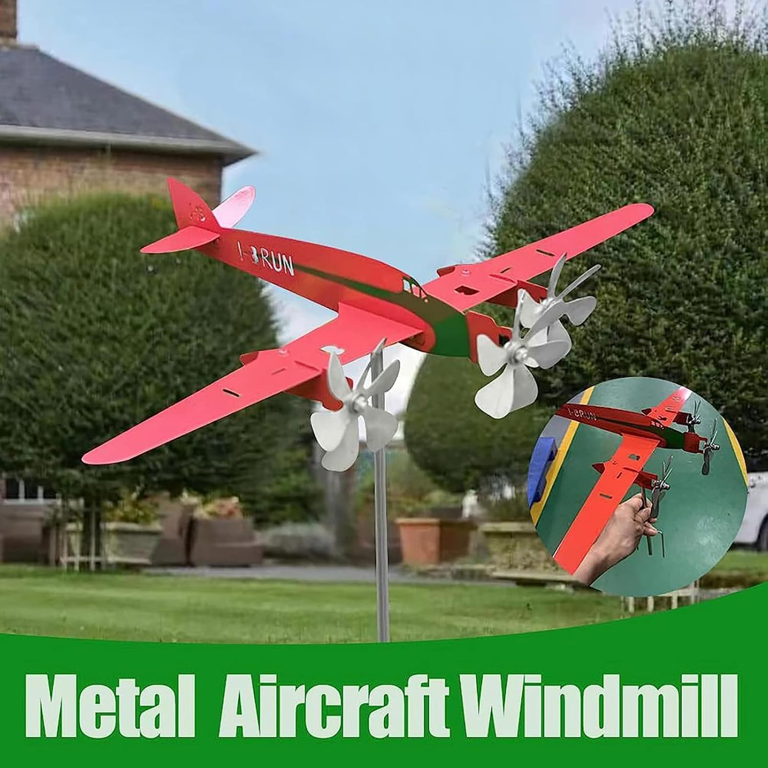 Esculturas de viento, 3D Red Metal Aviones Molino de Viento Spinner para la Decoración al aire libre