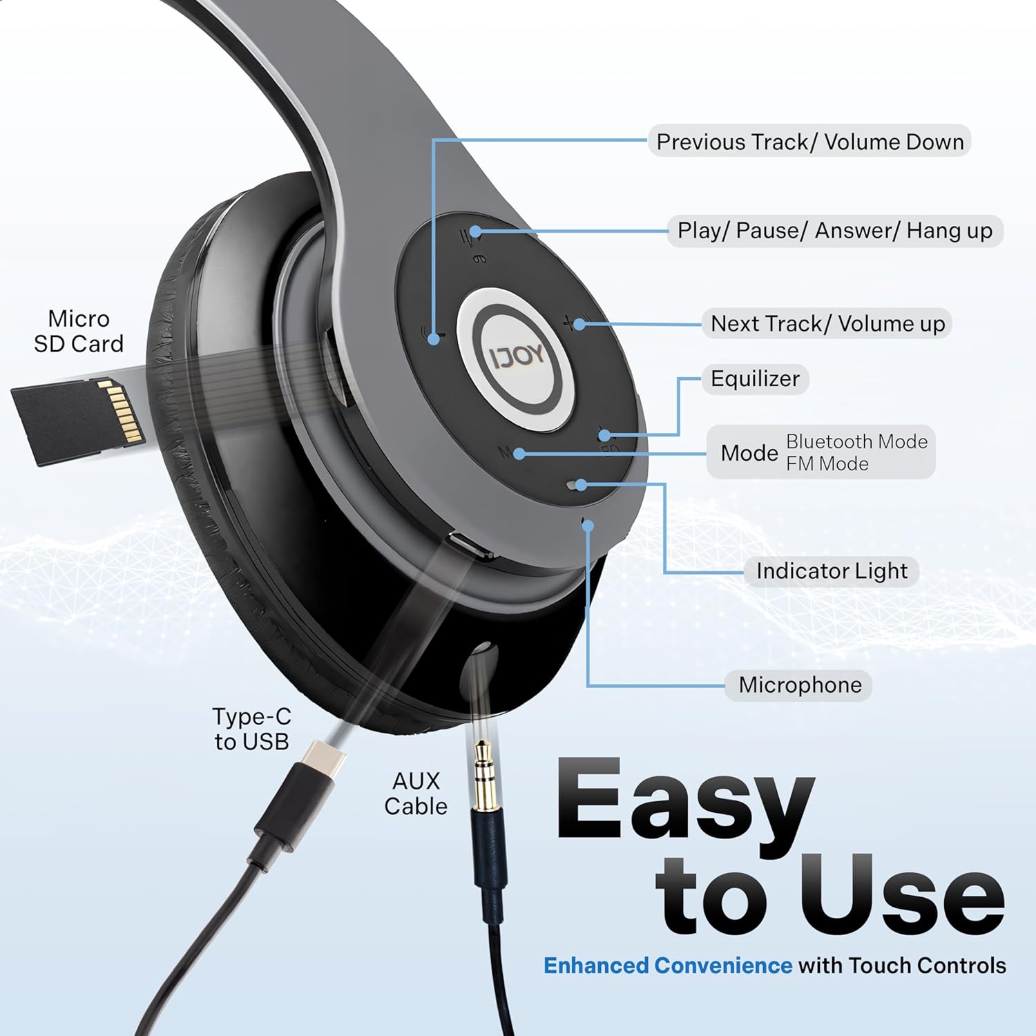 Audífonos recargables iJOY Matte con antena inalámbrica, bluetooth plegables de diadema con micrófono., Glam