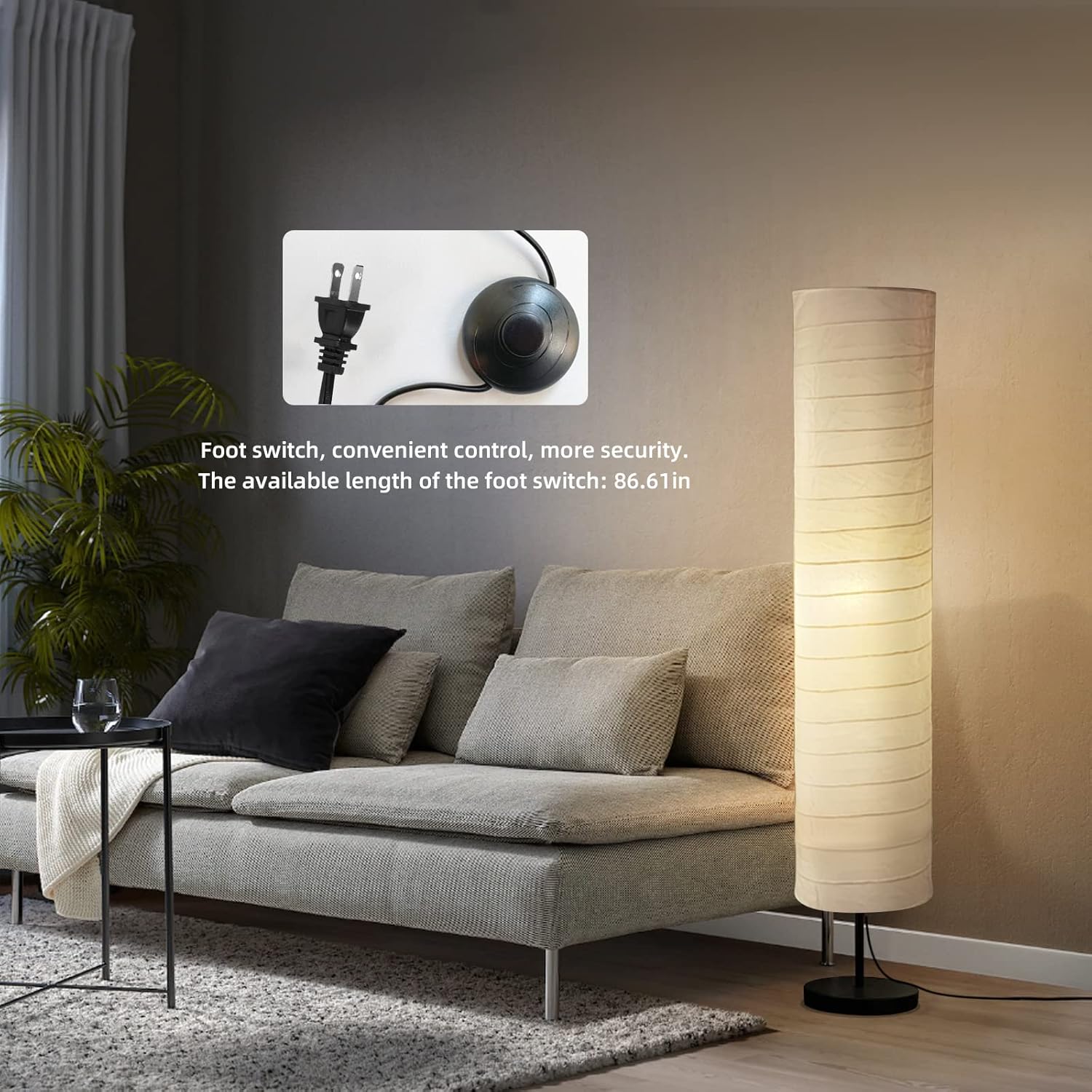 Modern Floor Lamp, Dimmable 3 Levels Brightness Paper Tall Lamp Standing Lamps with Lampshade, 55” Minimalist Floor Lamps for Office, Kids Room,