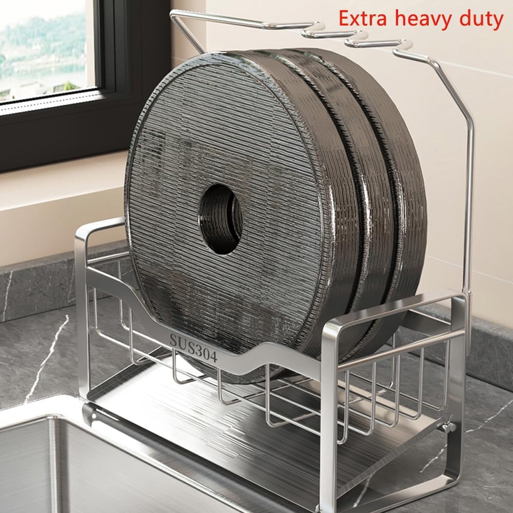 Organizador de esponja para fregadero de cocina, organizador de dispensador de jabón de cocina de acero inoxidable 304, con bandeja de drenaje