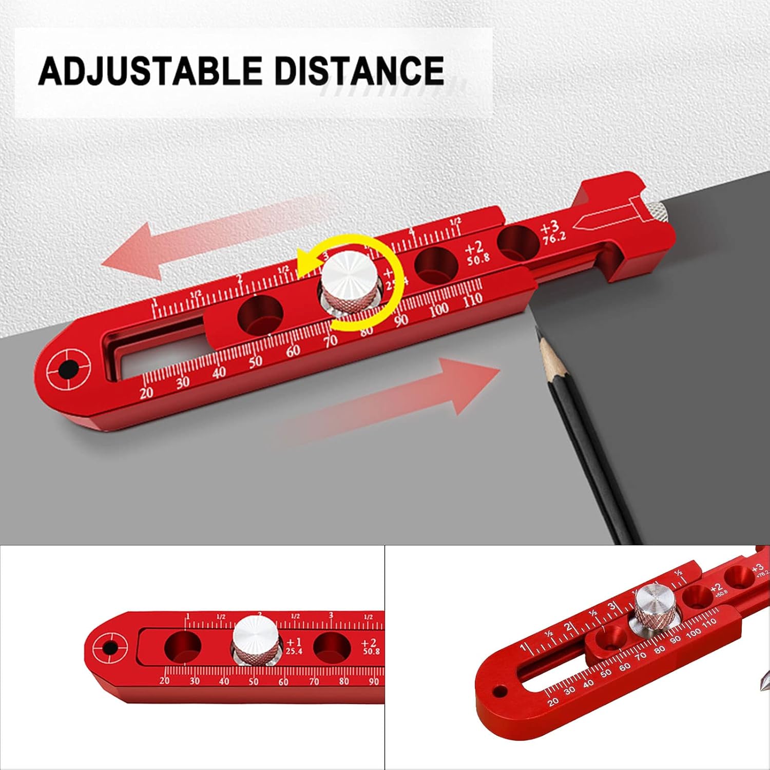 Scriber de brújula de carpintería de aleación de aluminio, ajustable métricapulgada redonda dibujo arco círculo regla marcado medidor herramientas