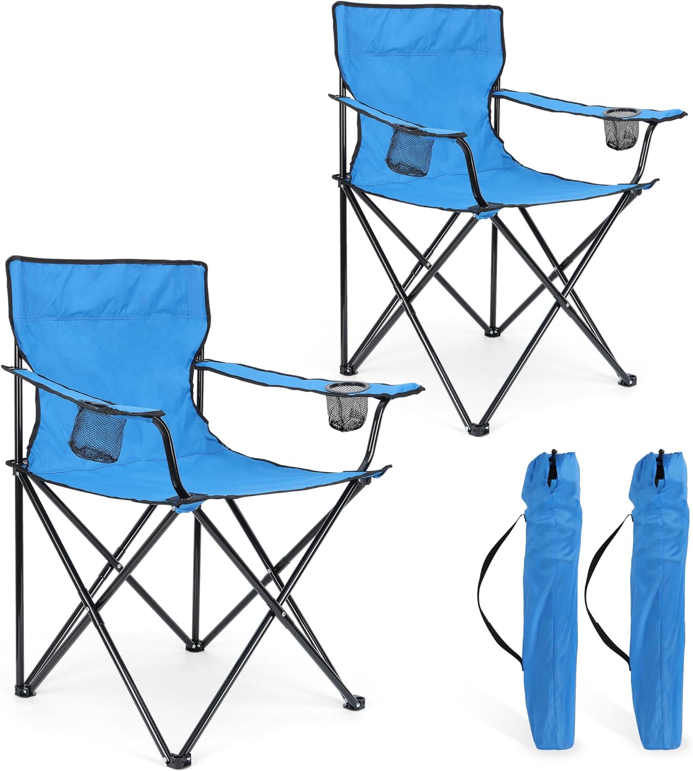 HaSteeL Juego de 2 sillas plegables de campamento, sillas de campamento plegables y bolsas de transporte para adultos, portátil para césped, al aire