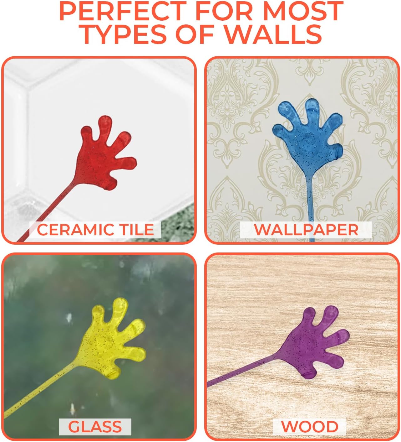 40 manos adhesivas, divertidas y elásticas con purpurina para niños, juguete sensorial en 5 colores surtidos, juguetes de mano adhesivos para