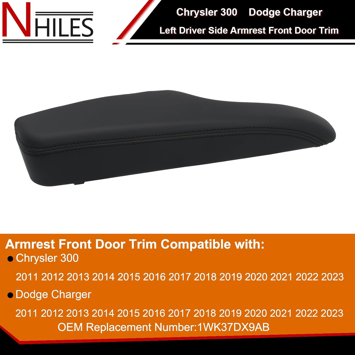 NHILES Reposabrazos del lado del conductor izquierdo compatible con Chrysler 300 Dodge Charger 2011-2023, reemplaza # 1WK37DX9AB