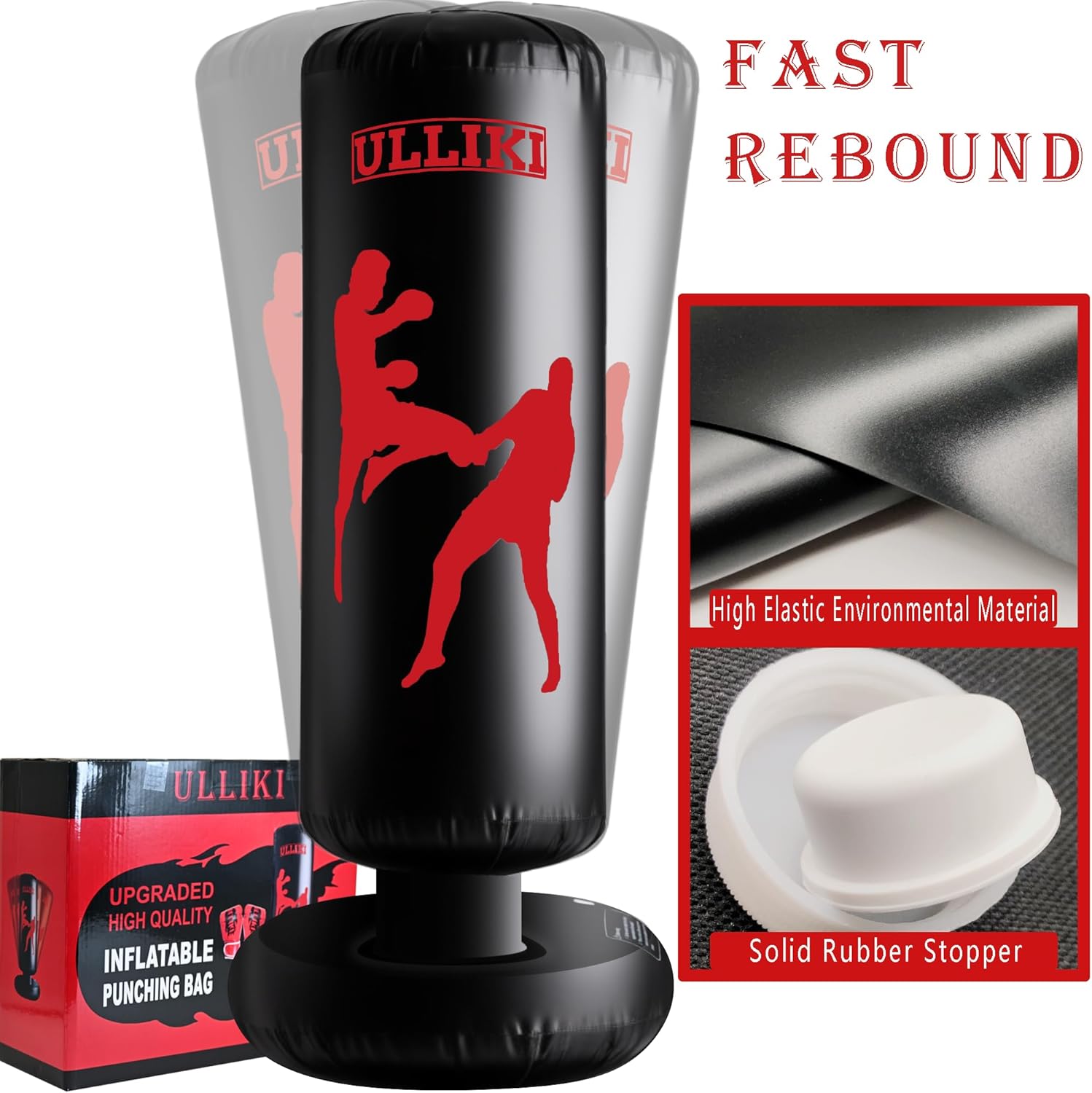 ULLIKI Saco de boxeo de 65 pulgadas para adultos y niños con guantes, bolsa de boxeo pesada independiente, equipo de entrenamiento de boxeo