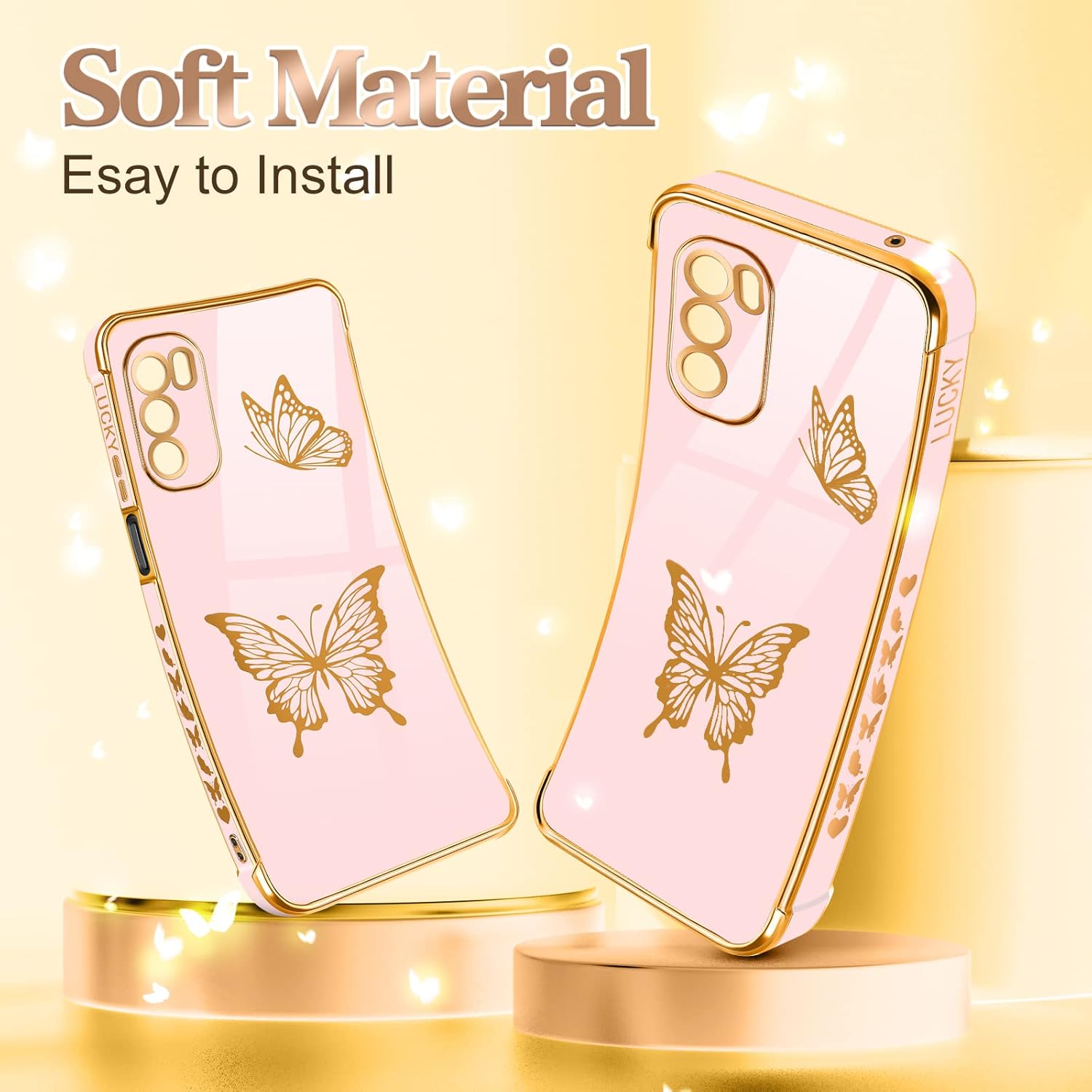 Coralogo Funda para Moto G Stylus 5G 2022 (no compatible con 4G), diseño de mariposas para mujeres y niñas, diseño de mariposas chapado en oro con