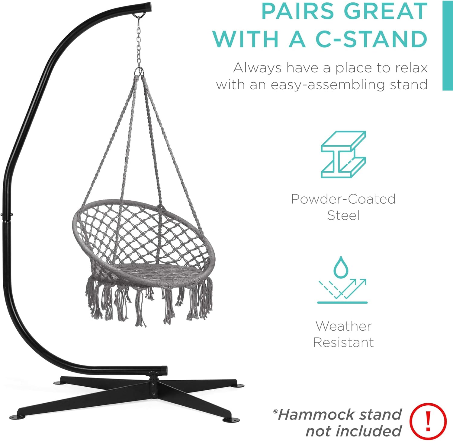 Best Choice Products Hamaca de macramé de algodón tejida a mano para uso en interiores y exteriores con respaldo, borlas de flecos, capacidad de 265