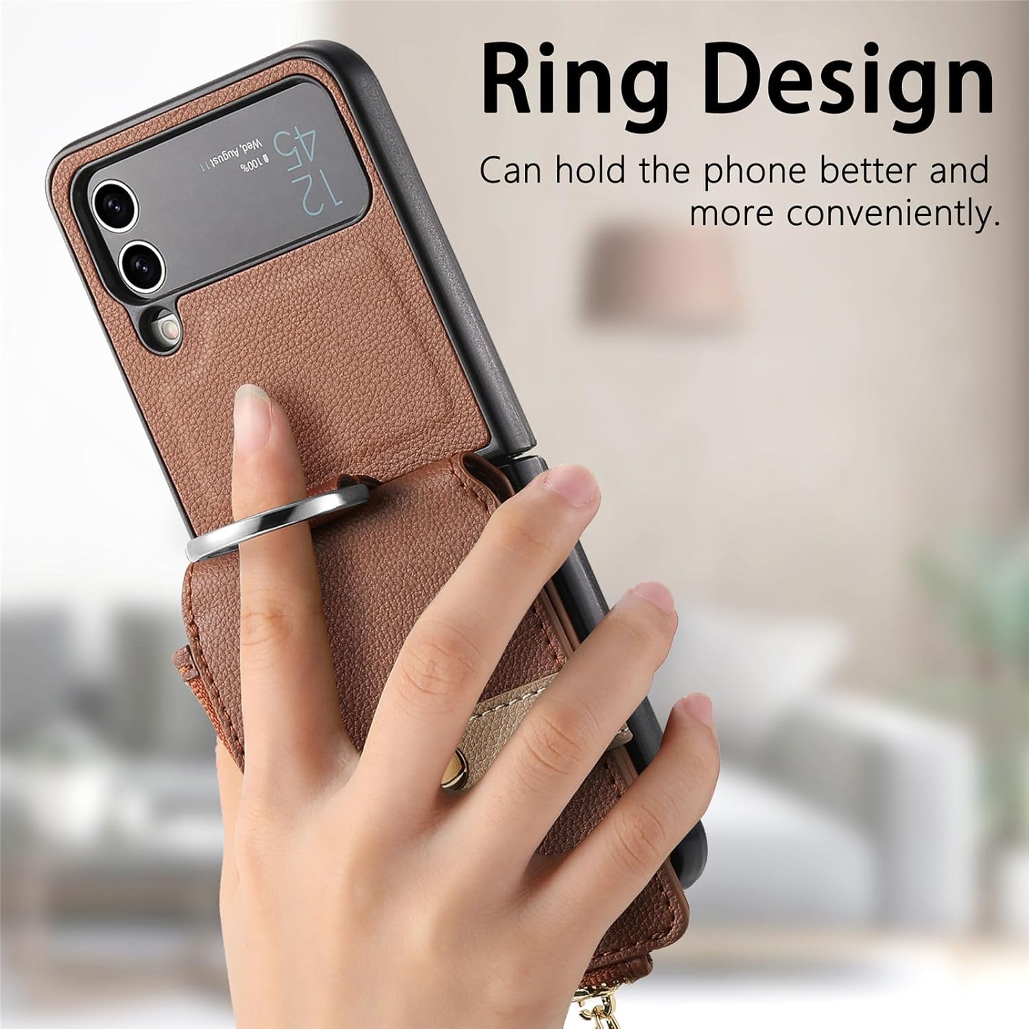 Asuwish Compatible con Samsung Galaxy Z Flip 3 5G 2021 – Funda tipo cartera y ranura para tarjetas, anillo con cierre magnético, a prueba de golpes,