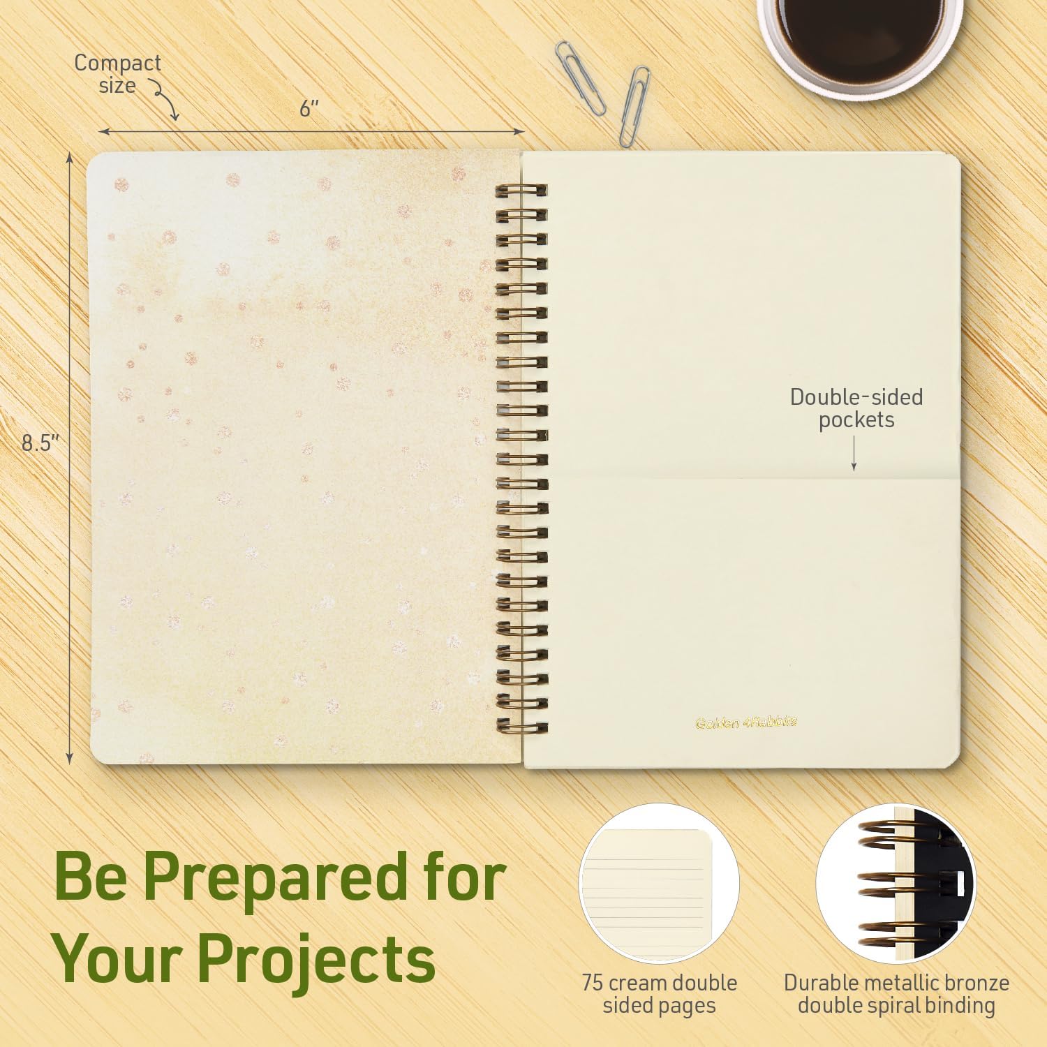 Cuaderno de girasol con bolsillos, bonito cuaderno encuadernado en espiral para mujer, cuaderno elegante y bonito, 75 hojas, cuaderno de diario en