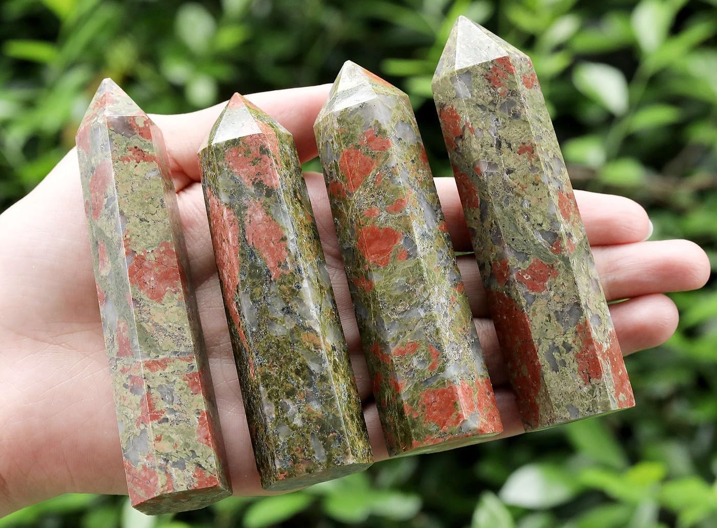 LAIDANLA Unakite – Varitas de cristales curativos de 3.5 a 4 pulgadas, varita de energía natural de Reiki, piedra de obelisco de punta hexagonal,