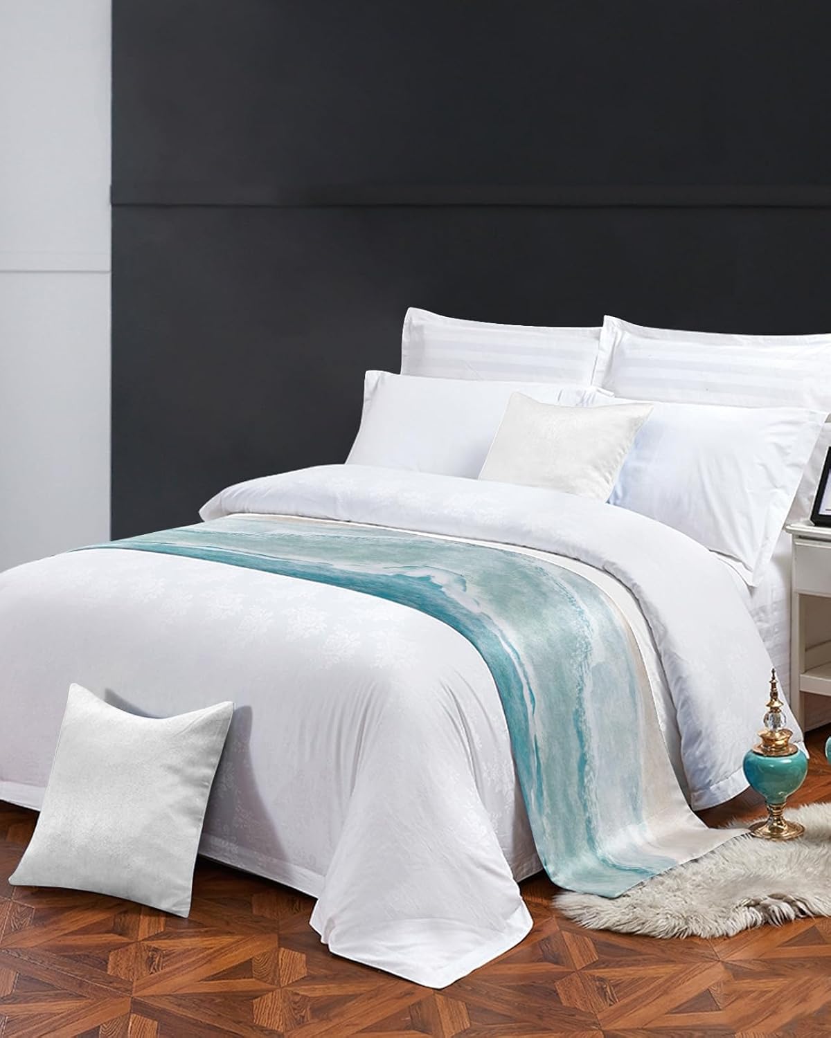 Caminos de cama de playa de verano para cama de tamaño individual, mantas decorativas costeras para pie de cama, manta de cama náutica náutica color