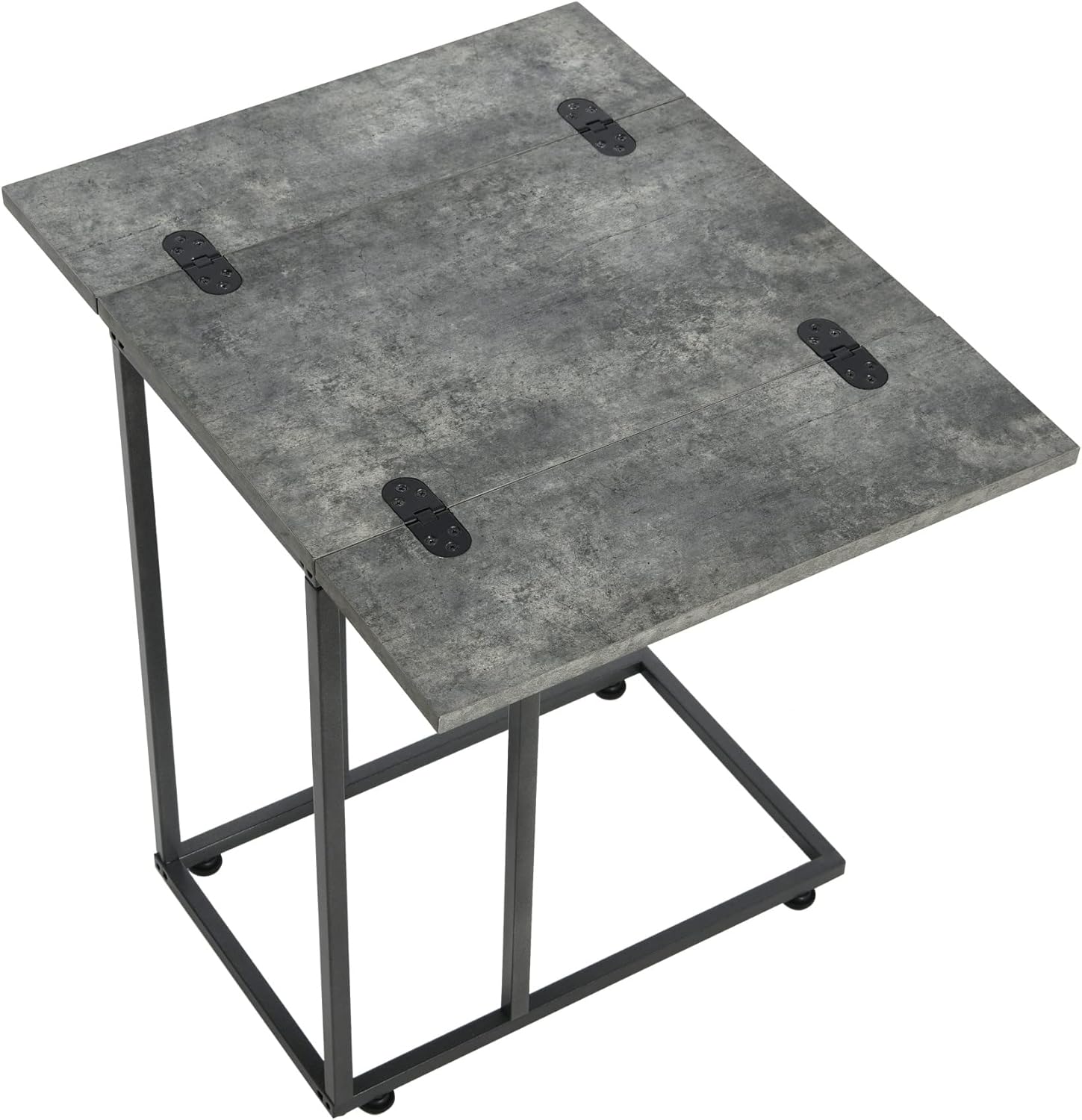 Household Essentials Jamestown – Mesa auxiliar extensible en forma de C para accesibilidad, hormigón de pizarra rústica y metal negro, 19 pulgadas