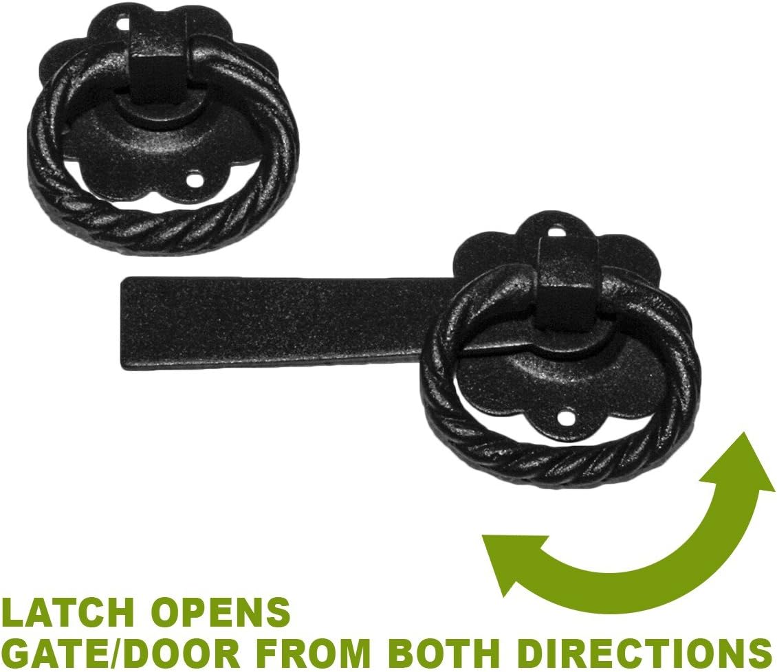 Renovators Supply Manufacturing Cerradura de puerta de hierro forjado negro de 6 pulgadas con herrajes de montaje