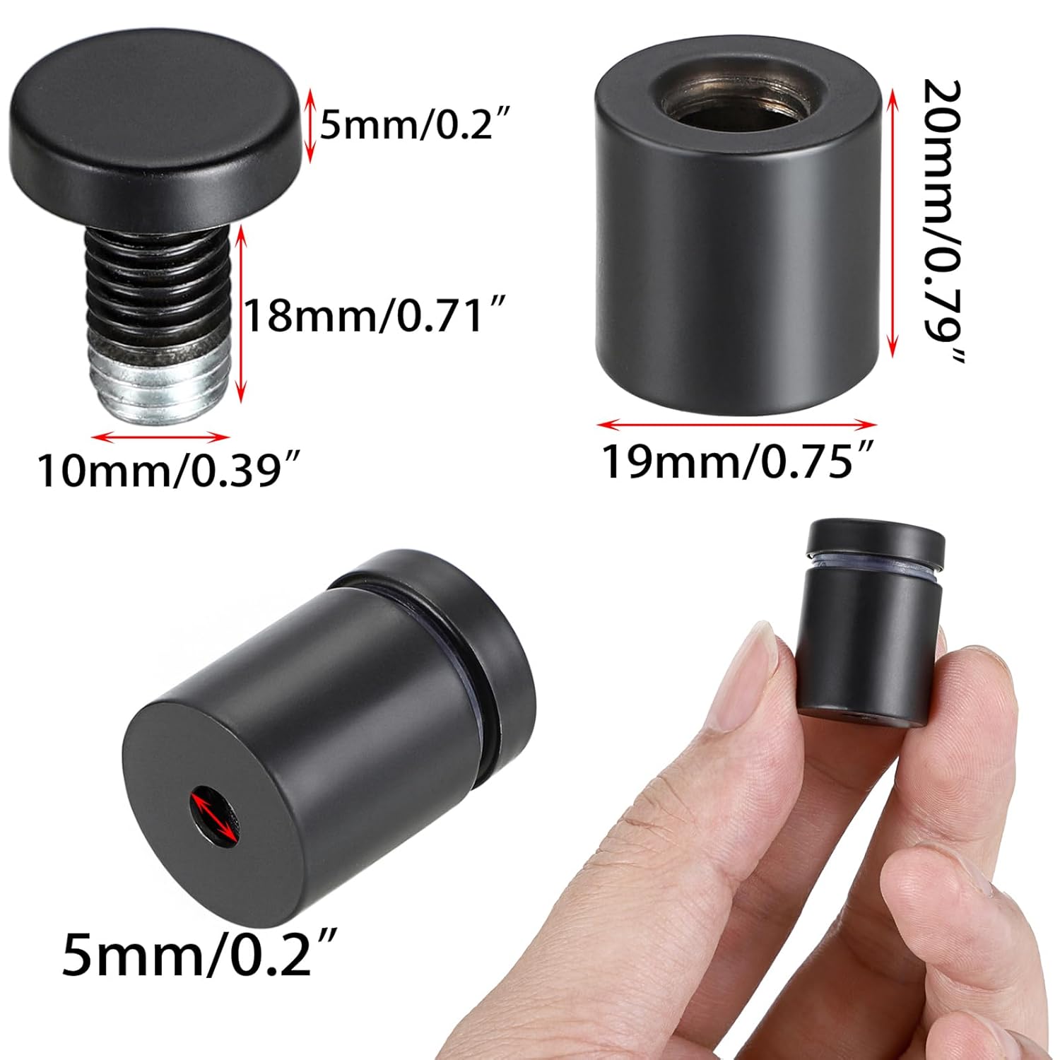 Sumnacon Paquete de 12 tornillos de separación de letreros de 34 x 1 pulgada – Acero inoxidable para montaje en pared de vidrio publicitario