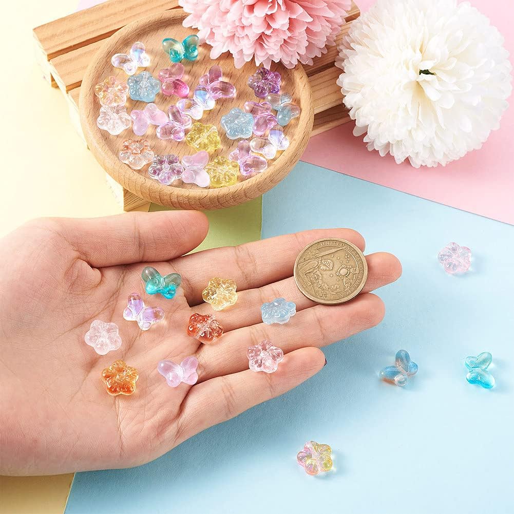 80 cuentas de cristal de flor de mariposa, 16 estilos para pulseras, collares, aretes, llavero artesanal, fabricación de joyas