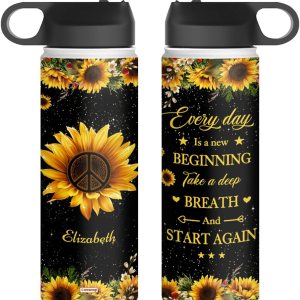 wowcugi Regalos inspiradores para mujeres, botella de agua personalizada Everyday Is A New Beginning, regalos de girasol para niñas, mejores amigas, wowcugi Regalos inspiradores para mujeres, botella de agua personalizada Everyday Is A New Beginning, regalos de girasol para niñas, mejores amigas,