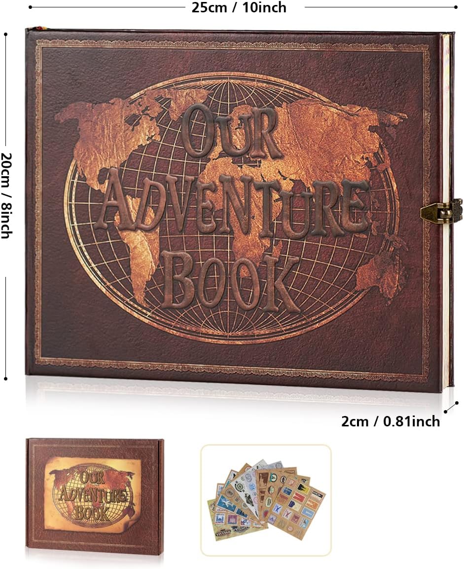 Libro de aventuras, libro de recortes, diario de viaje, libro de fotos con tapa de letras en relieve, álbum de fotos grande hecho a mano para