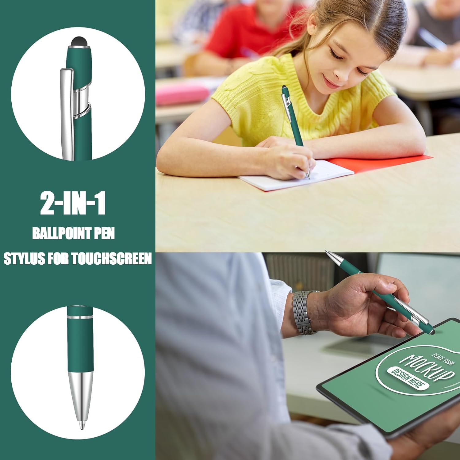6 bolígrafos de tinta azul con punta de lápiz digital 2 en 1, bolígrafos de metal, para pantallas táctiles, escuela, oficina, compañeros de trabajo