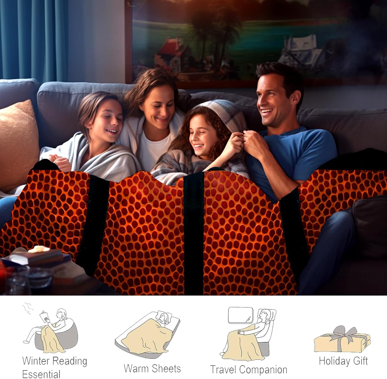 Manta de baloncesto de franela suave con diseño divertido de pelota deportiva, ligera, acogedora, decoración del hogar, ropa de cama para regalos,