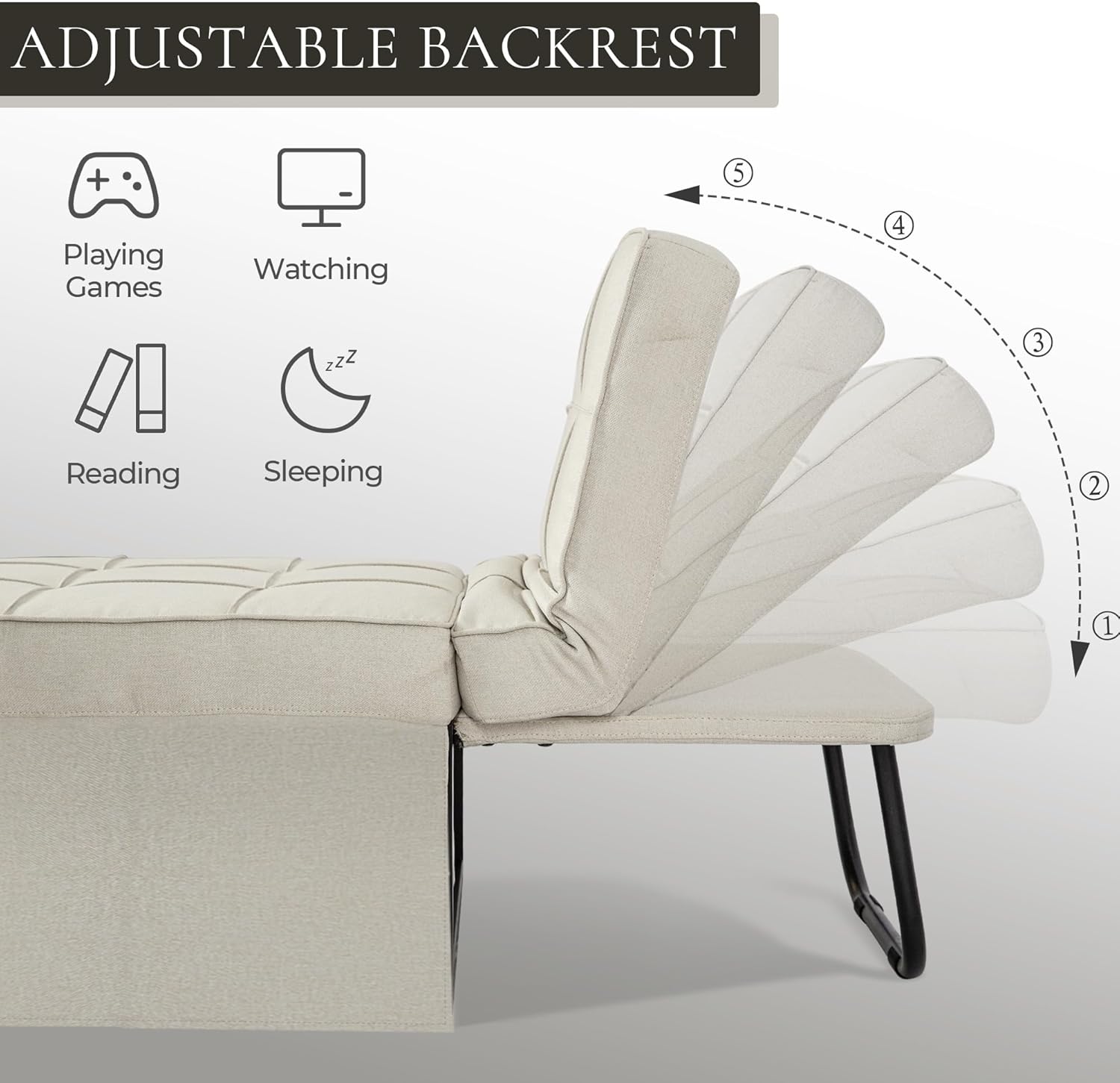 Sofá cama convertible, cama otomana plegable multifunción 4 en 1 con respaldo ajustable, moderna silla extraíble para sala de estar, apartamento,