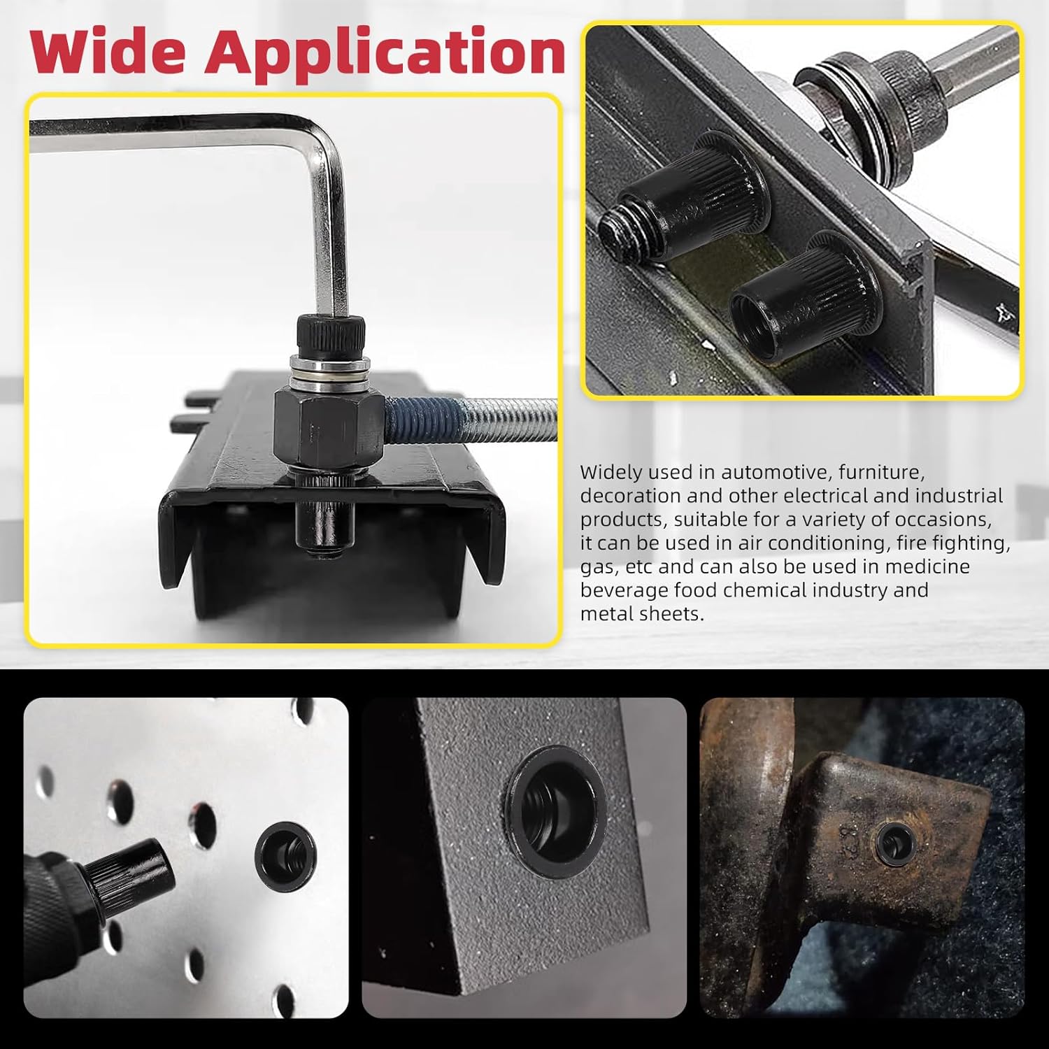 Hilitchi 100 tuercas de remache M3, tuerca roscada de acero al carbono galvanizado roscado tuerca de remache negro