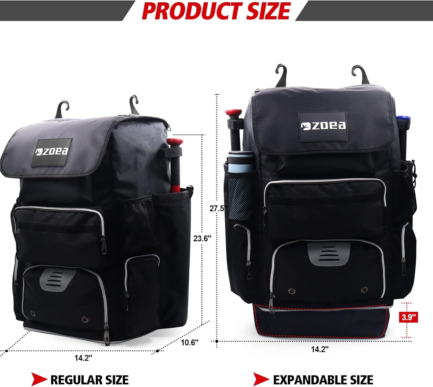 ZOEA Paquete de bates expandible súper grande, mochila de bolsa de bate de béisbol, equipo de T-Ball y softbol y equipo para adultos, gran capacidad