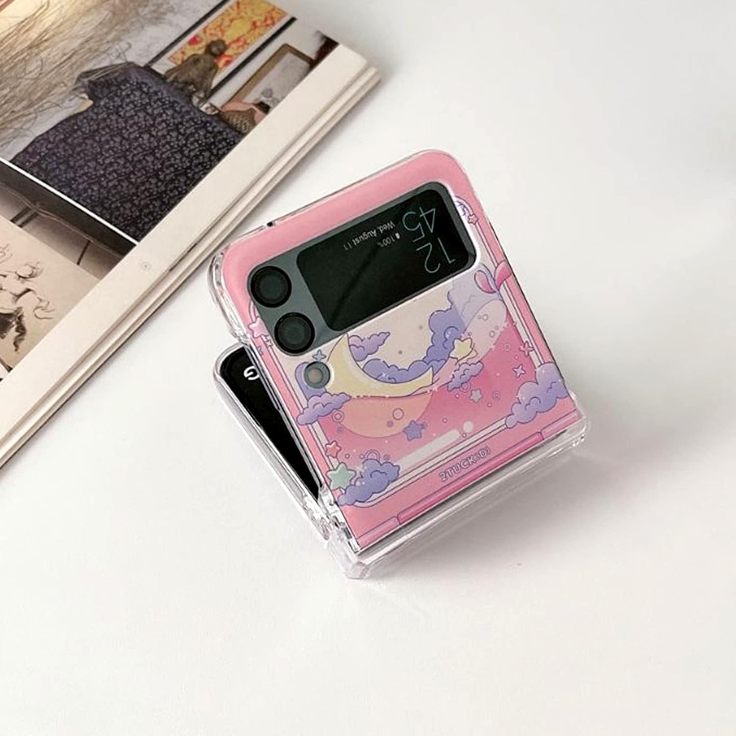 Funda para Samsung Galaxy Z Flip 4 con estampado retro, diseño de luna y corazón de amor para Z Flip 4, color rosa