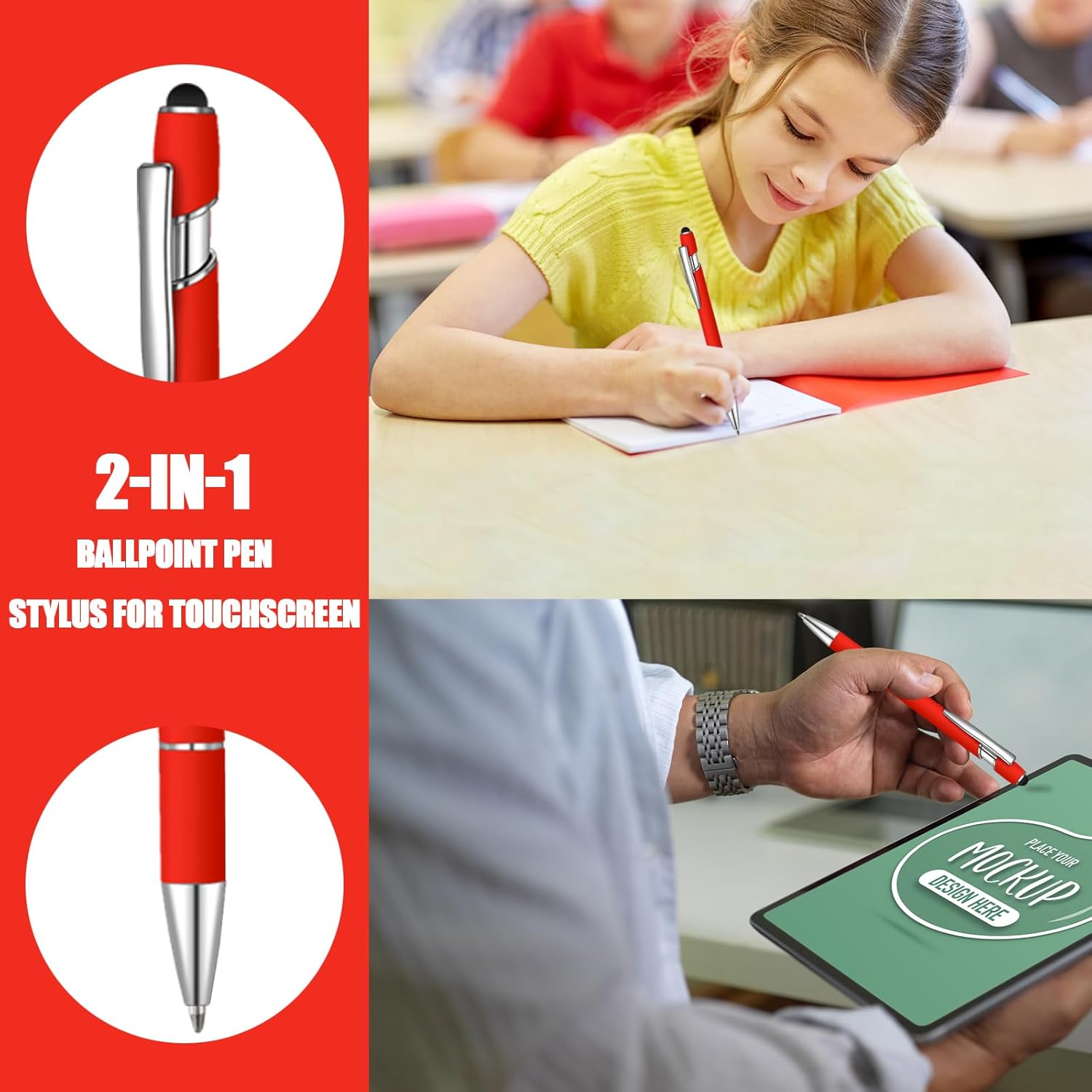 8 bolígrafos de tinta azul con punta de lápiz digital 2 en 1, bolígrafos de metal, para pantallas táctiles, colegio, oficina, compañeros de trabajo