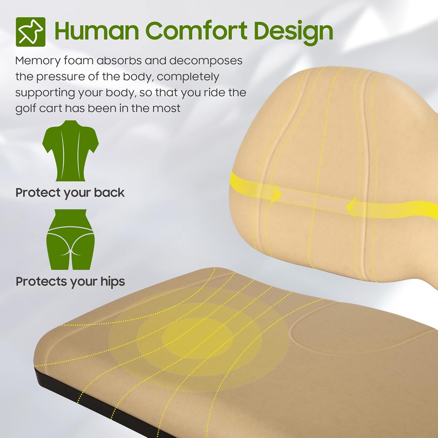 Cojín y respaldo para carrito de golf para carrito de golf Club Car Precedent (2004-2011) Esponja de primera calidad, cómoda y suave